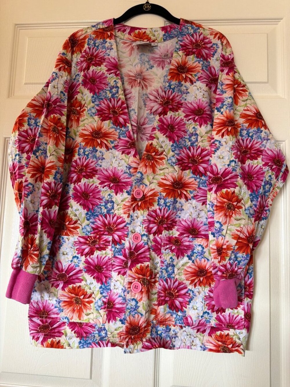 Floral Print Womens Scrub Jacket By S.C.R.U.B.S Size M 100% Cotton Button Front